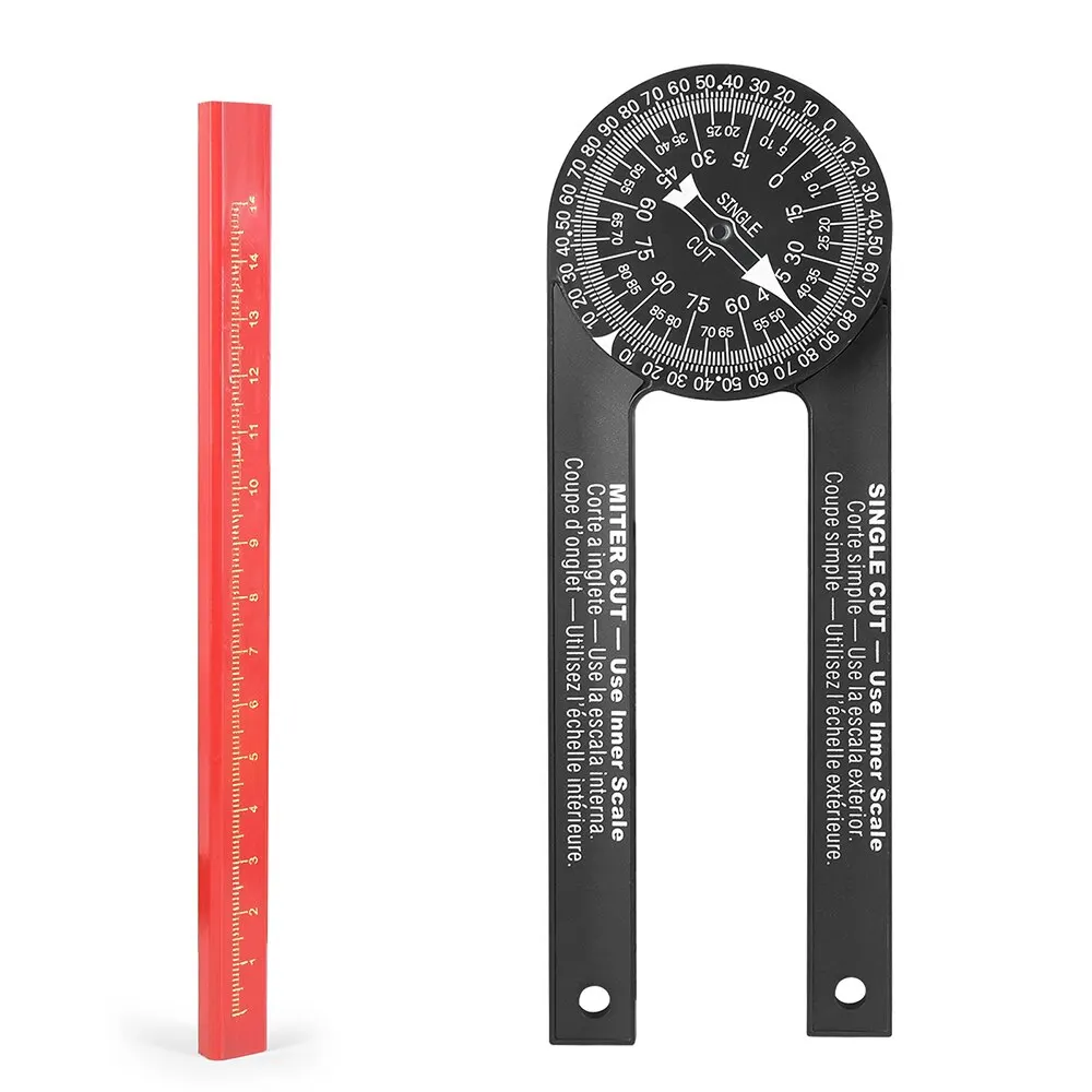 Woodworking Scale Mitre Saw Protractor Angle Level Marking Pencil Carpenter Angle Finder Measuring Ruler Meter