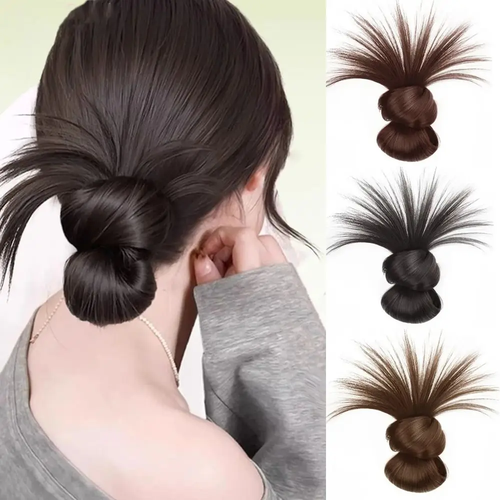 New High Temperature Wire Synthetic Half-tie Hair Claw Black Brown Lazy Meatball Head Wig Catch Clip Women