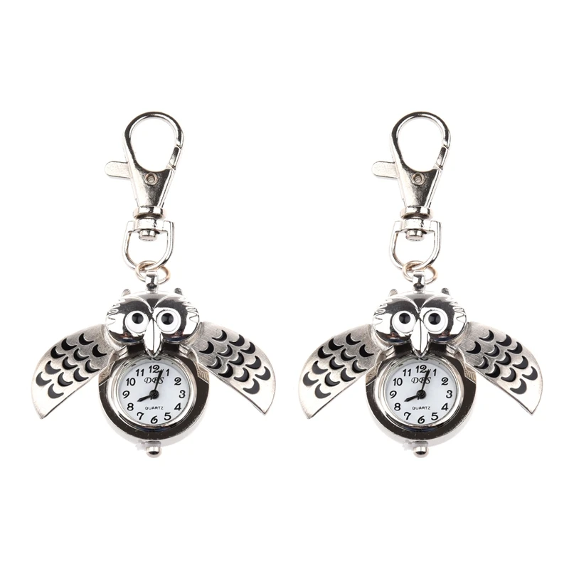 

2X Owl Watch W / Keychain Clip Pocket Watch