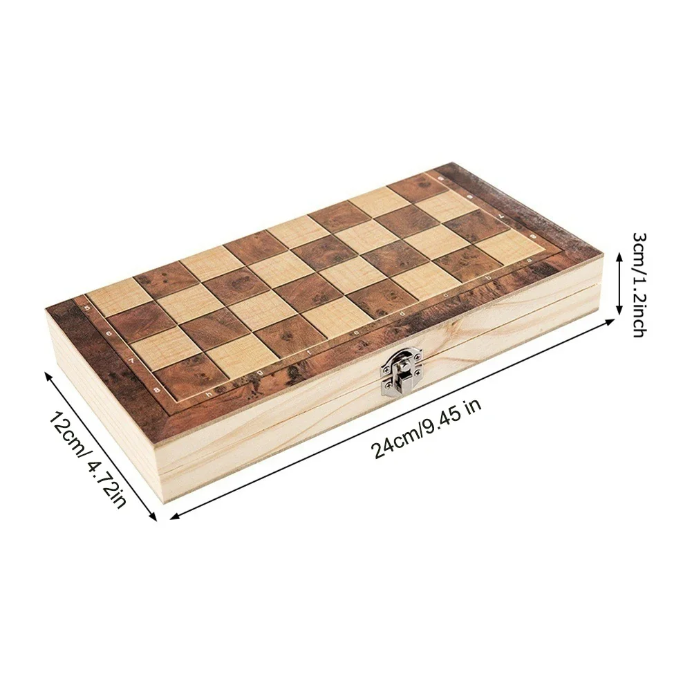 3 in 1 Foldable International Chess Wooden Chess and Checkers Game Set Portable Travel Chess Sets Chess Game Board for Adults Hi