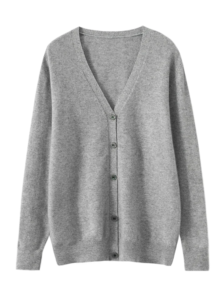 100% Merino Wool Sweater Spring Autumn Men's V-neck Cardigan Business Casual Comfort Cashmere Knitwear Korean Popular Clothes