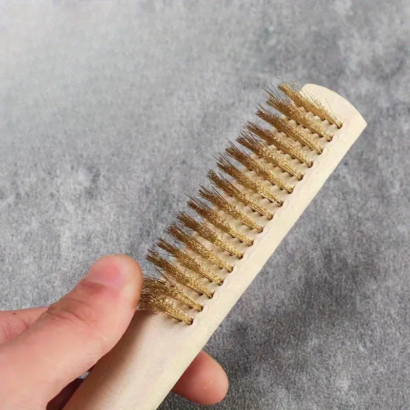 12pcs Wooden Handle Brass Wire Brush Industrial Surface Inner Polishing Grinding Cleaning 6x16 Row Brushes Car Care Tools polishing cleaning tools