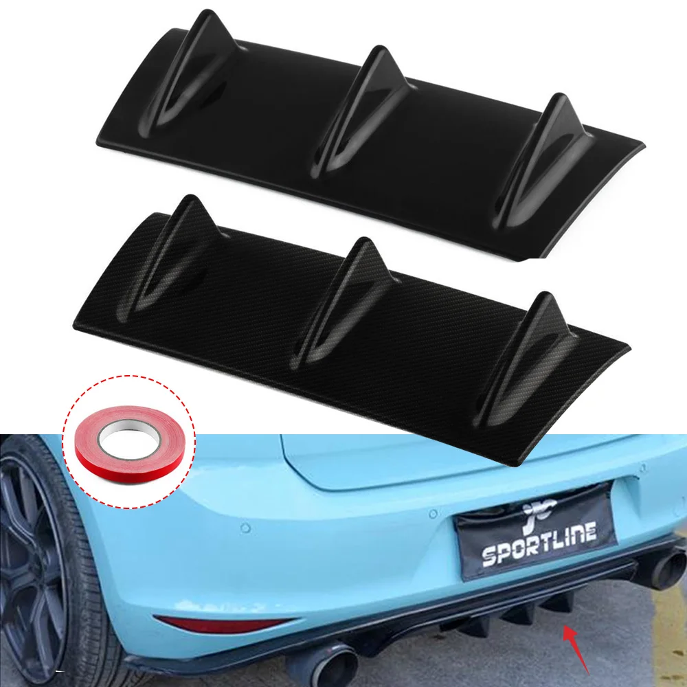 

2 Pieces of 14" x 6" Universal Black ABS Lower Rear Bumper 3 Shark Fin Spoiler Wing Lip Diffuser Decorative Wings