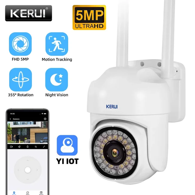 KERUI 5MP HD Auto-tracking PTZ IP Camera WiFi for Outdoor Ai Detection Alert CCTV Camera Color IR Light Audio Video Surveillance 2
