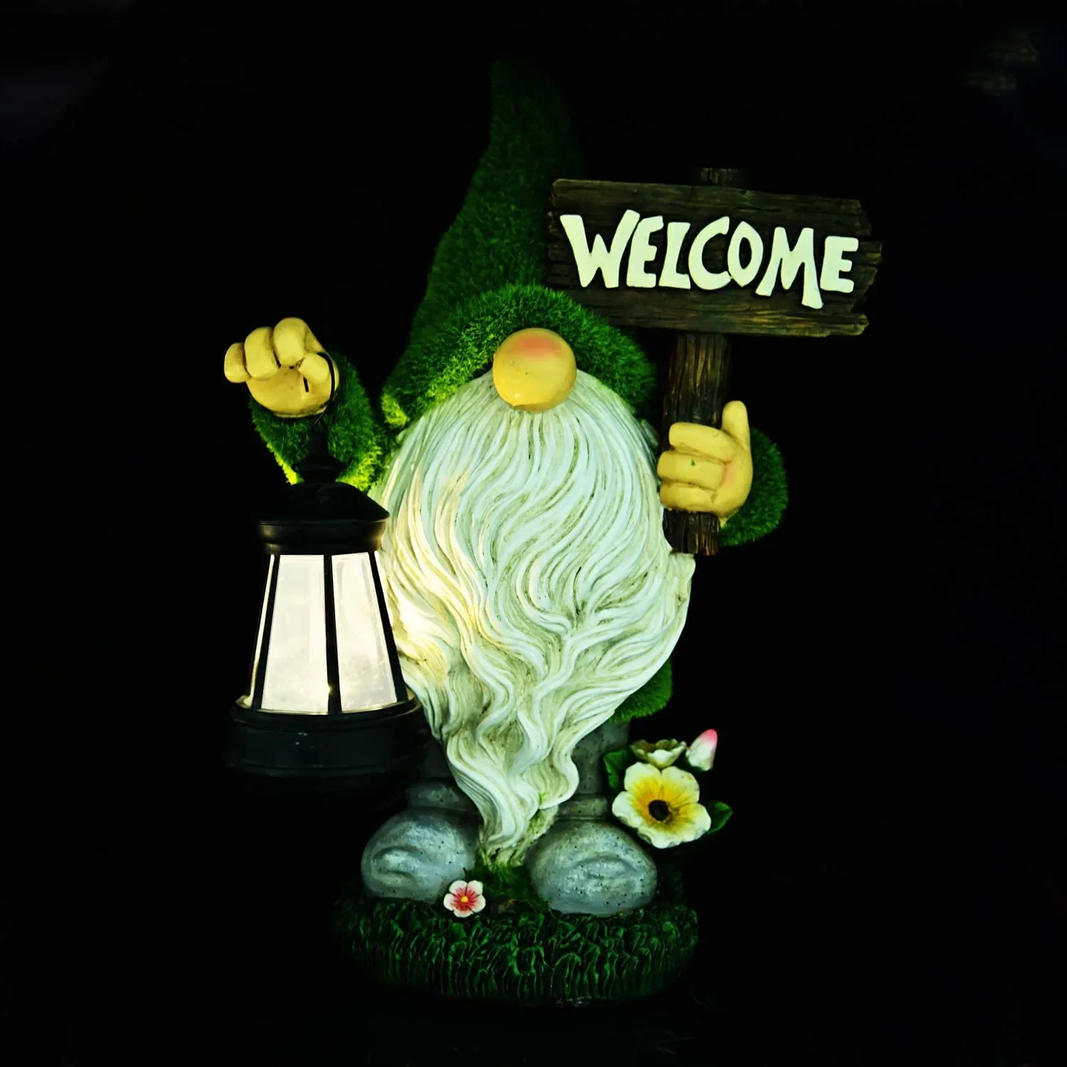 Gnomi solari da giardino, statue di gnomo da esterno, luci LED per