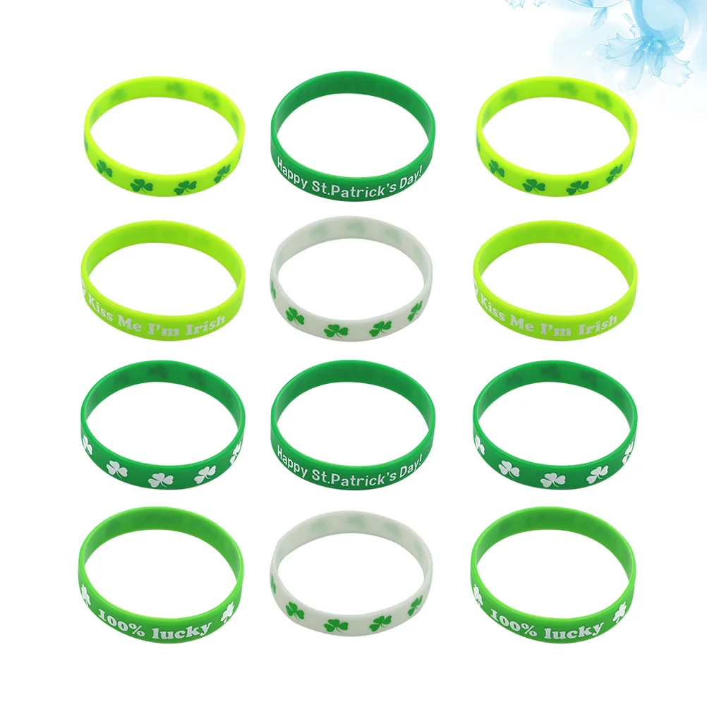 

St Patricks Bracelet Hand Three Leaf Bracelet Shamrock Wristband Bangle St Patricks Day Bracelet Green Silicone Bracelet