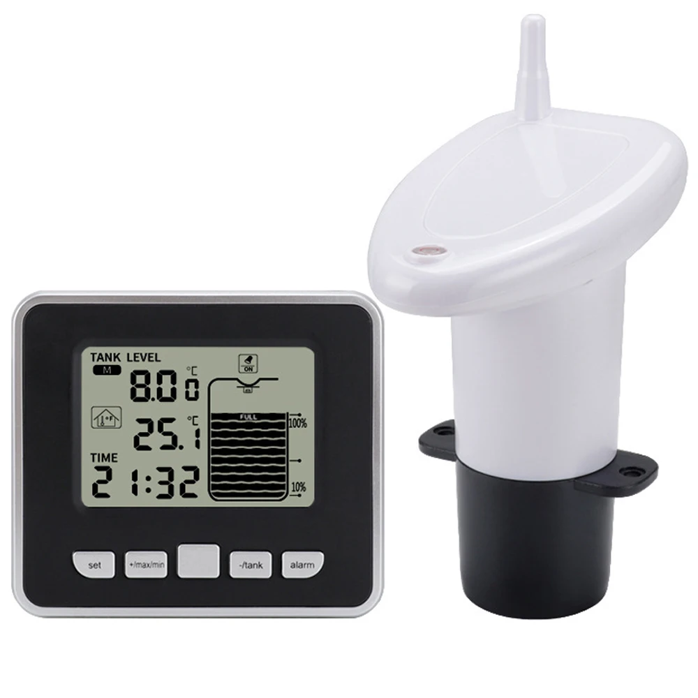 

FT002 Wireless Ultrasonic Water Tank Liquid Level Meter with Temperature Time Display Water Level Meter Low Battery Indicator