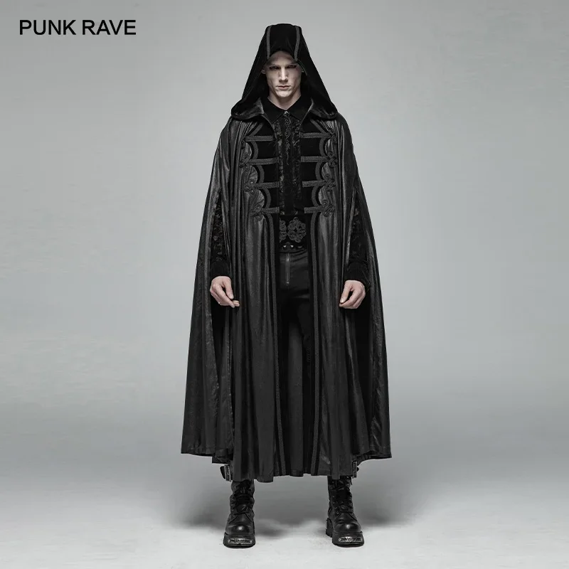 

PUNK RAVE Gothic Retro Mysterious Cloak Men's Halloween cosplay club Perform Vampire Cape Men Steampunk Hooded Long Coat