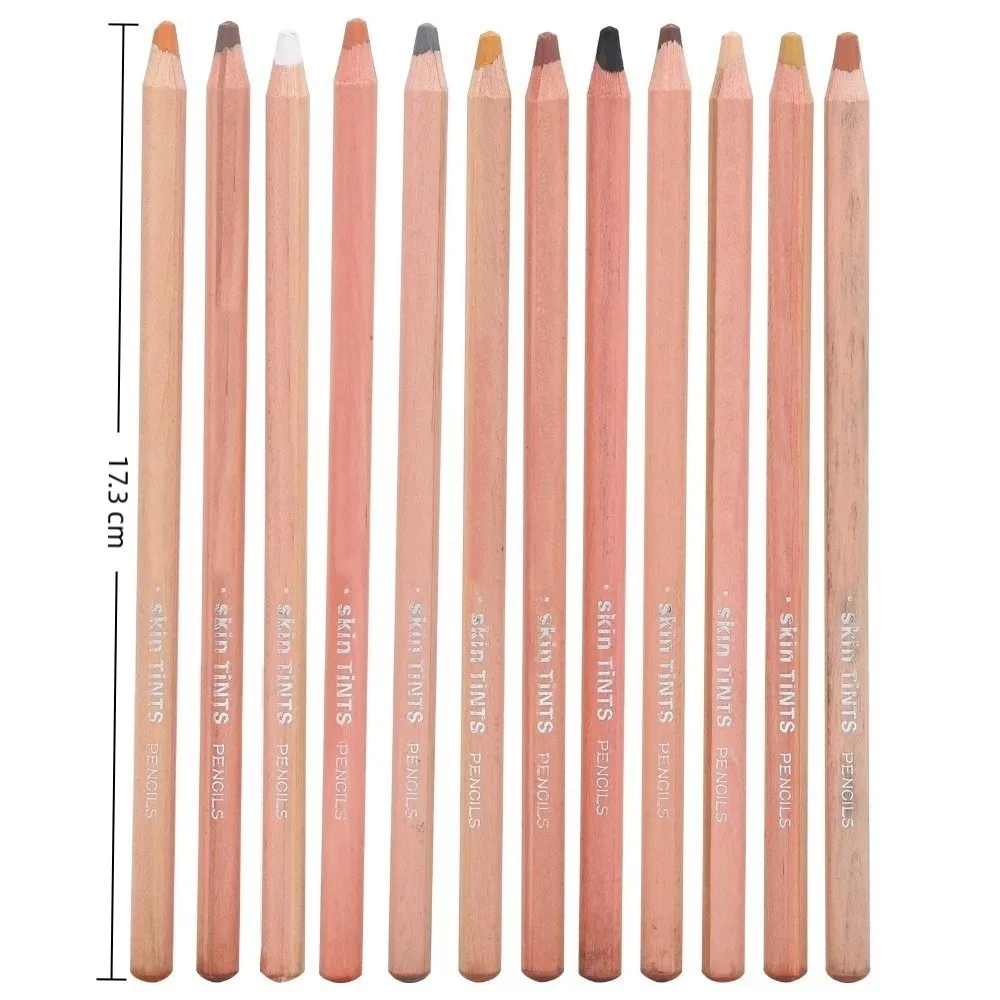 12PCS 실물 같은 피부 색조 12색 스킨 톤 파스텔 연필 부드럽고 매끄러운 코어 수용성 인물 스케치 파스텔 스틱