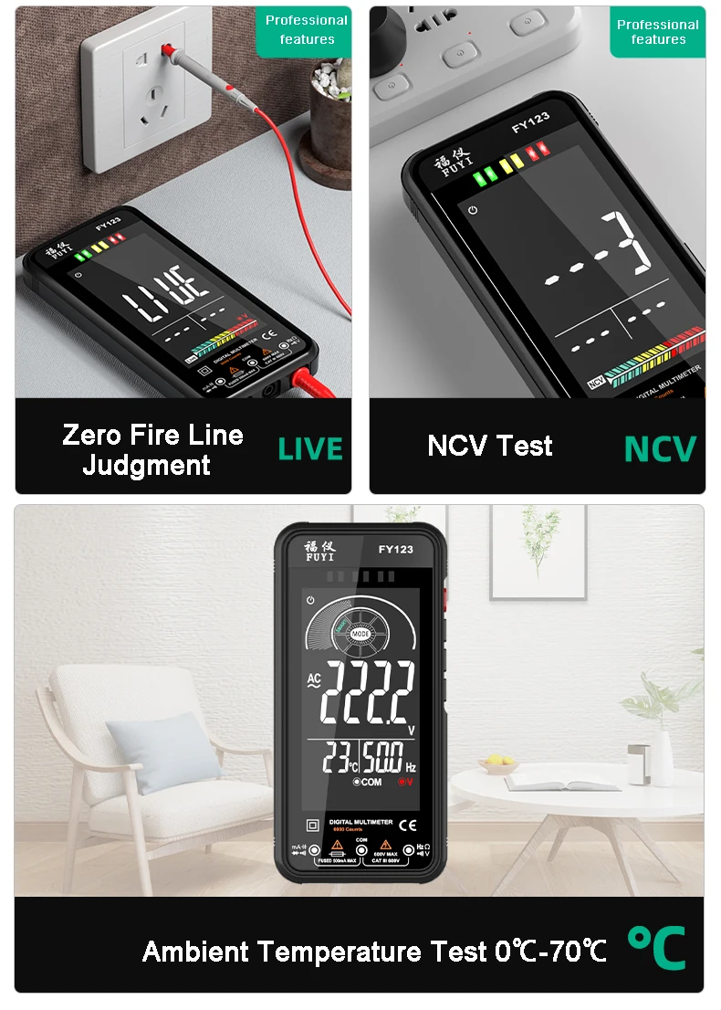 Description Picture 6 of itemNEW Smart Anti-Burn Multimetro Digital Profesional AC DC Current Voltager Temp Capacitance Auto Range Ohm NCV Multimeters Tester