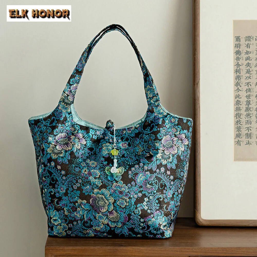 Deep Blue Lucky Flower Tea Art Storage Bag Large Capacity Tea Service Convenient to Carry Travel Handbag Teaset Protection Bag