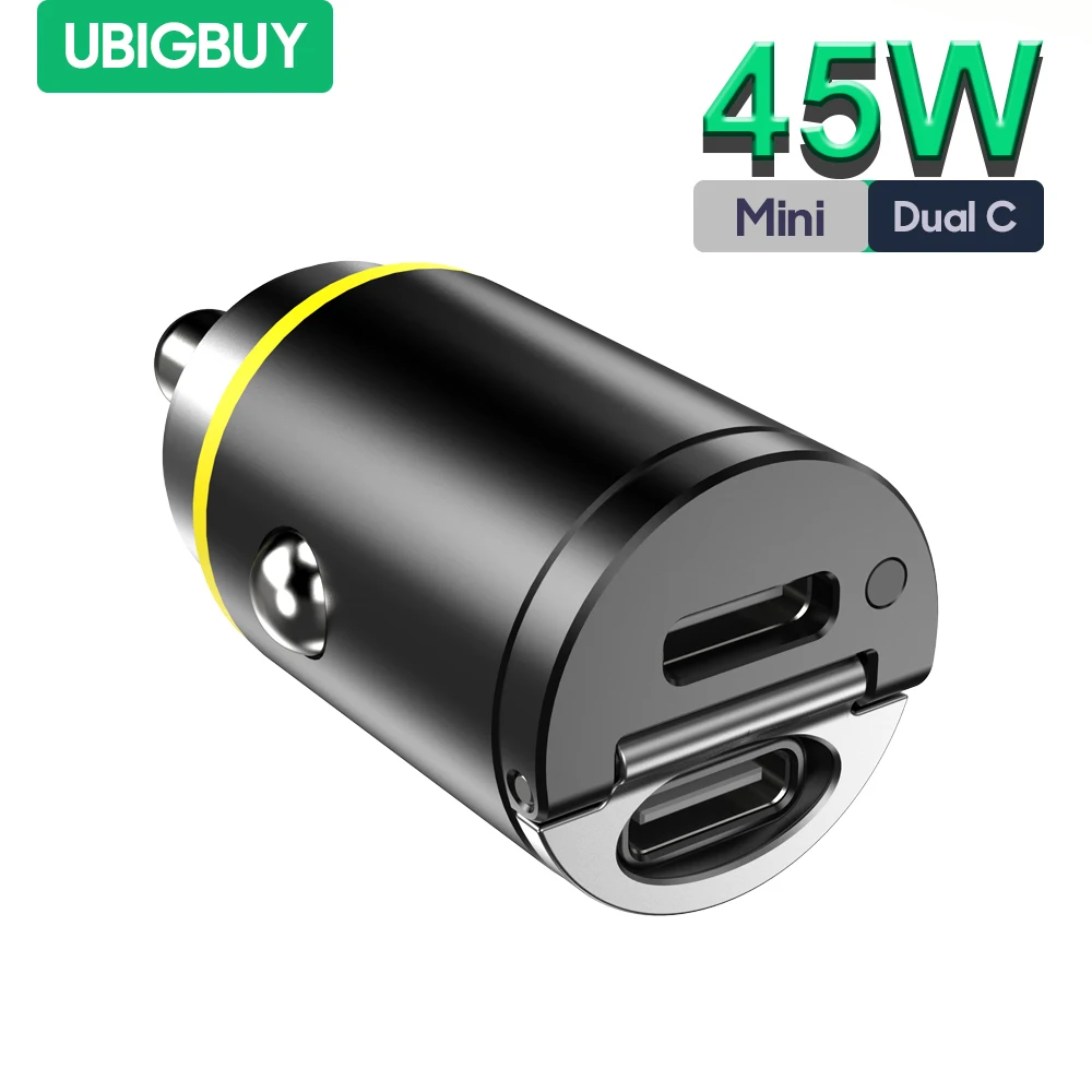 Ubigbuy 45w Dual Port USB C Auto ladegerät Ganzmetall Fast Car Adapter PD Typ C Schnell ladung für iPhone 15 14 iPad Airpods Samsung