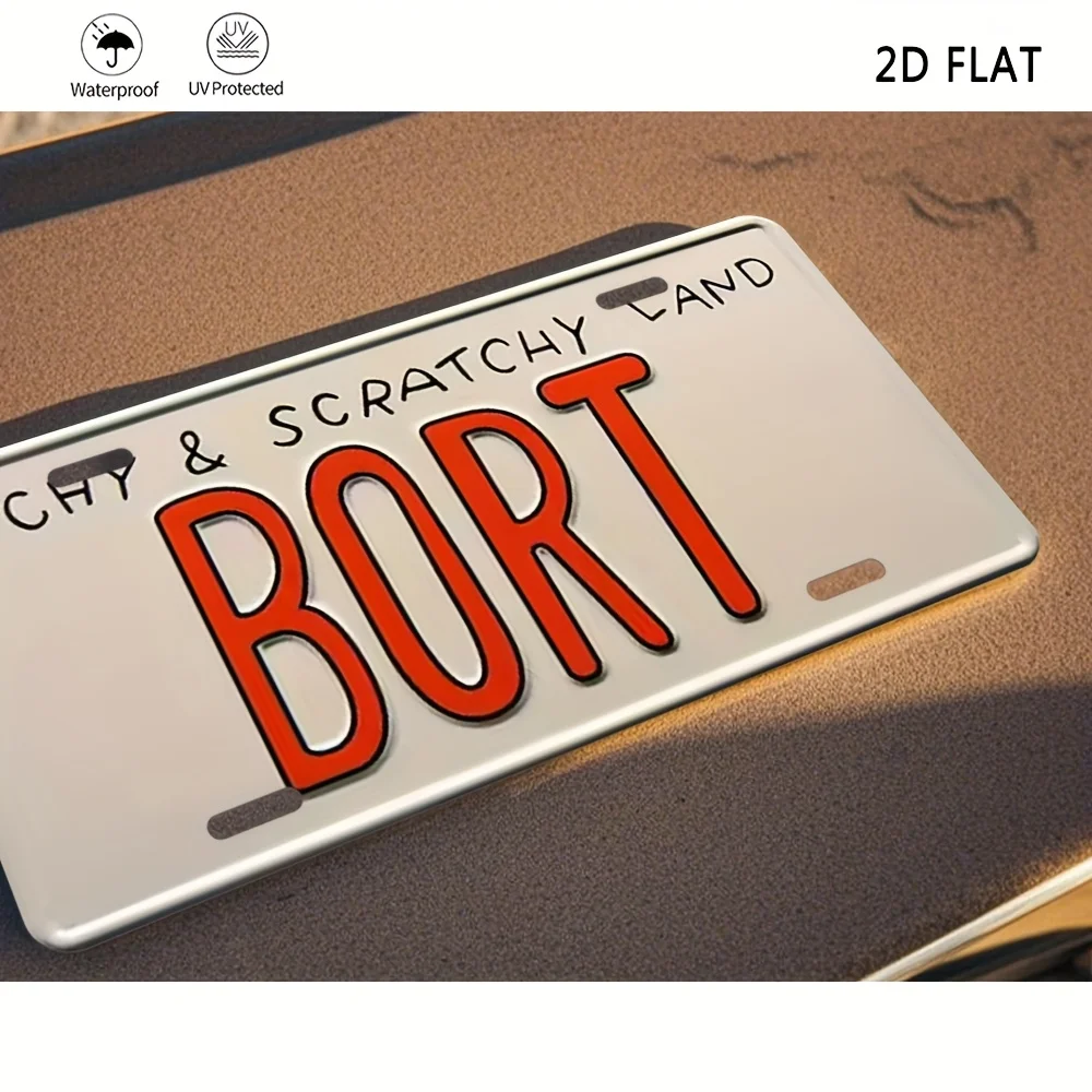 2D 평면 인쇄 팝 문화 Itchy & Scratchy Land BORT 번호판 스타일 알루미늄 틴 페인팅, 심슨 가족 팬 테마 메탈 장식