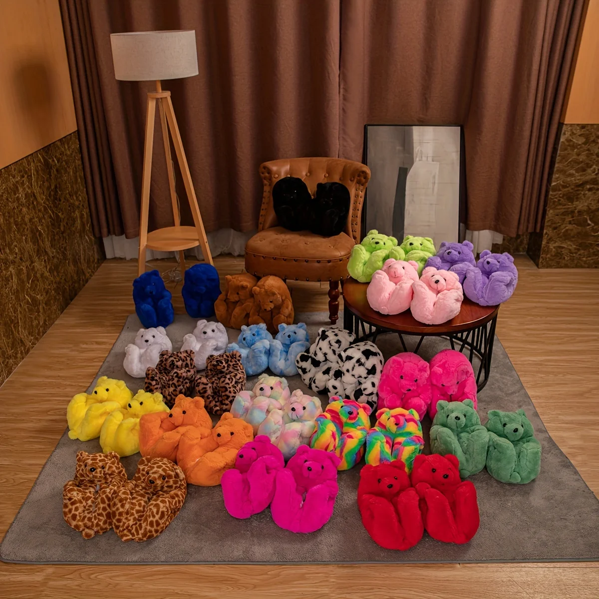 

Women Cute Teddy Bear Design Slippers Casual Slip On Plush Slippers Warm Home Indoor Shoes