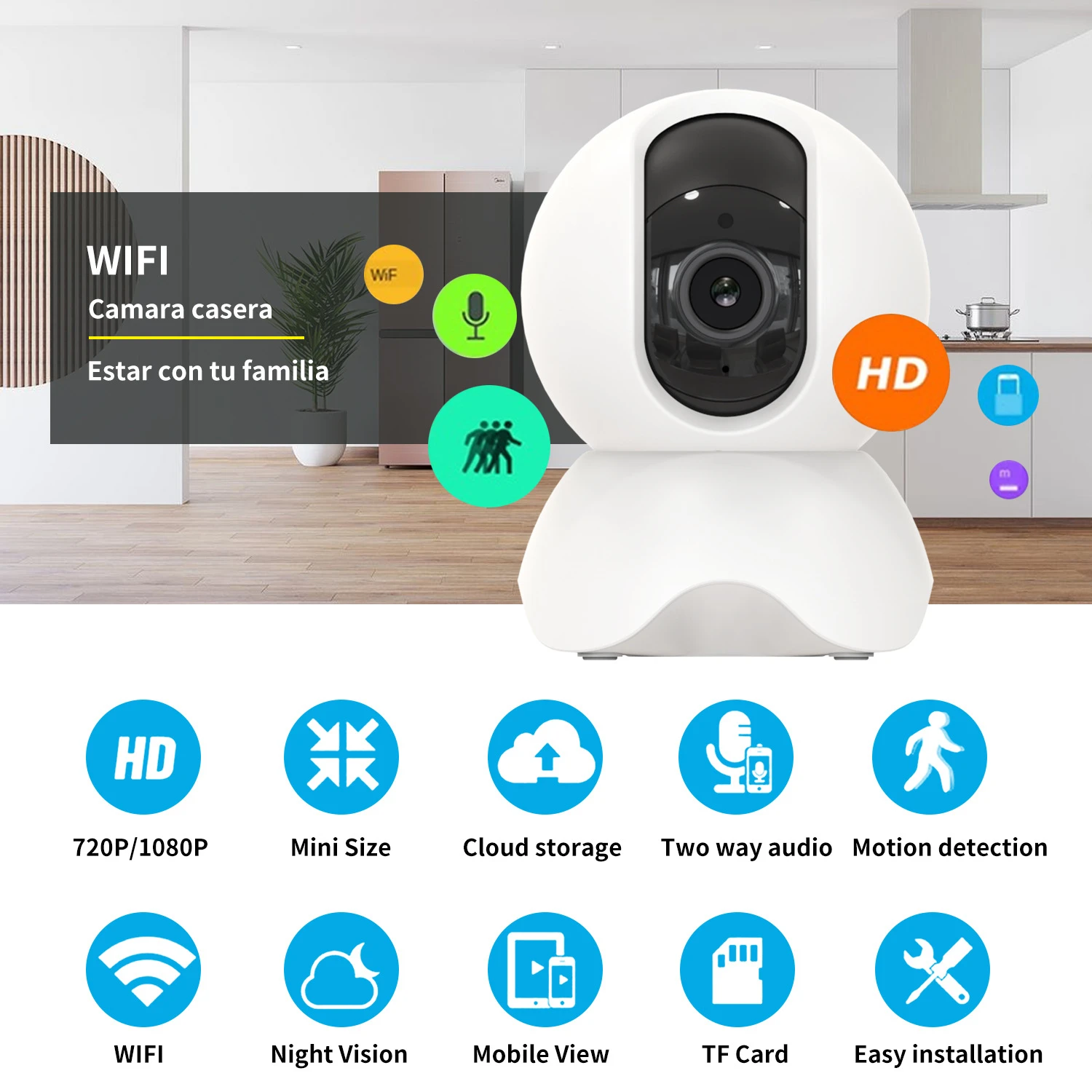 Indoor 1080P HD camera, 300MP wifi remote monitoring night vision