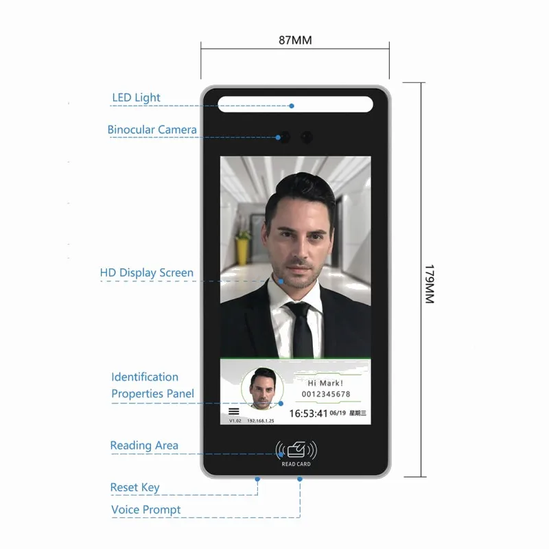 5 Inch IPS Dynamic face palm recognition Access Control System RFID Attendance with app