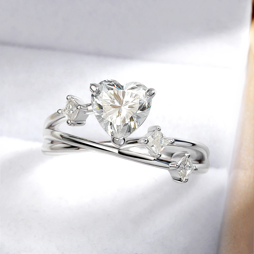 Serenity 1.24ct Heart Cut D Color Moissanite Rings Women Wedding Bridal With Certificate 100% S925 Sterling Silver Eternity Ring 5