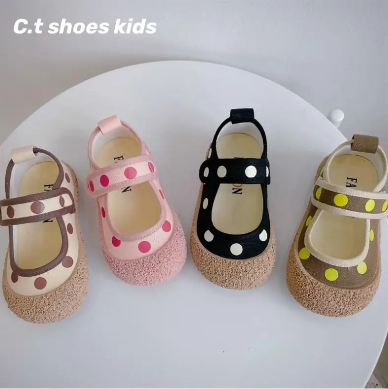 Children's Shoes Spring 2023 New Style Little Girl Soft Sole Comfortable Casual Shoes Fashion Dot Girl Canvas Shoes Khaki Pink B