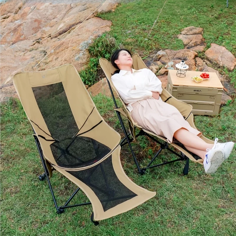 Chaise longue pliante 4 positions avec repose-pieds - Siège réglable léger pour pêche et plage