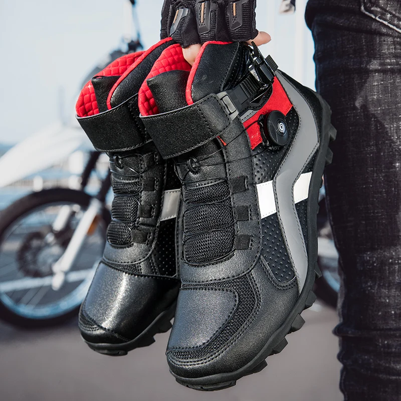 Ultra-fine Breathable Anti-slip Wear Increase Motorcycle Riding Ankle Shoes Cycling Leisure Protective Boots Fiber Leather motorcycle shoes motorcycle boots