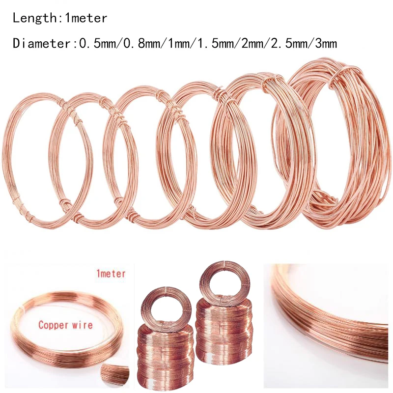 

High Quality 1meter Copper Line Wire 0.5mm/0.8mm/1mm/1.5mm/2mm/2.5mm/3mm T2 Copper Red copper 99*90% Bare Wire