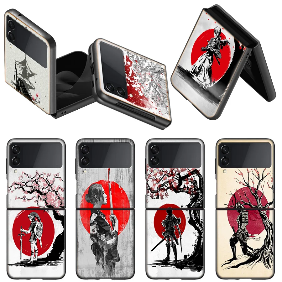 Hot Japanese Anime Samurai Case Case Per Samsung Z Flip 5 Flip 4 3 5G Black Hard Cell Phone Galaxy Cover Z Flip 5 4 3 Funda Luxu