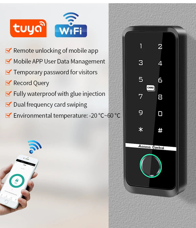 WiFi Tuya Fingerprint Access Controller Outdoor Waterproof Standalone RFID Keypa