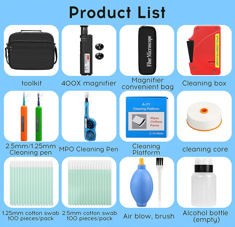 Fiber cleaning Tool Kit 400X Fiber Optic Microscope Fiber Optic Cleaner One Clic