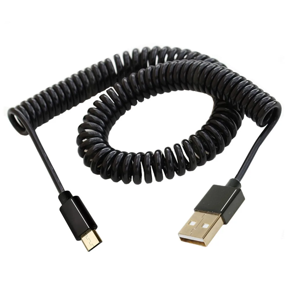 마이크로 USB 5핀 남성형에서 USB 2.0 남성형으로 변환하는 나선형 코일 어댑터 케이블 스프링 텔레스코픽 연장선 데이터 동기화 충전기용