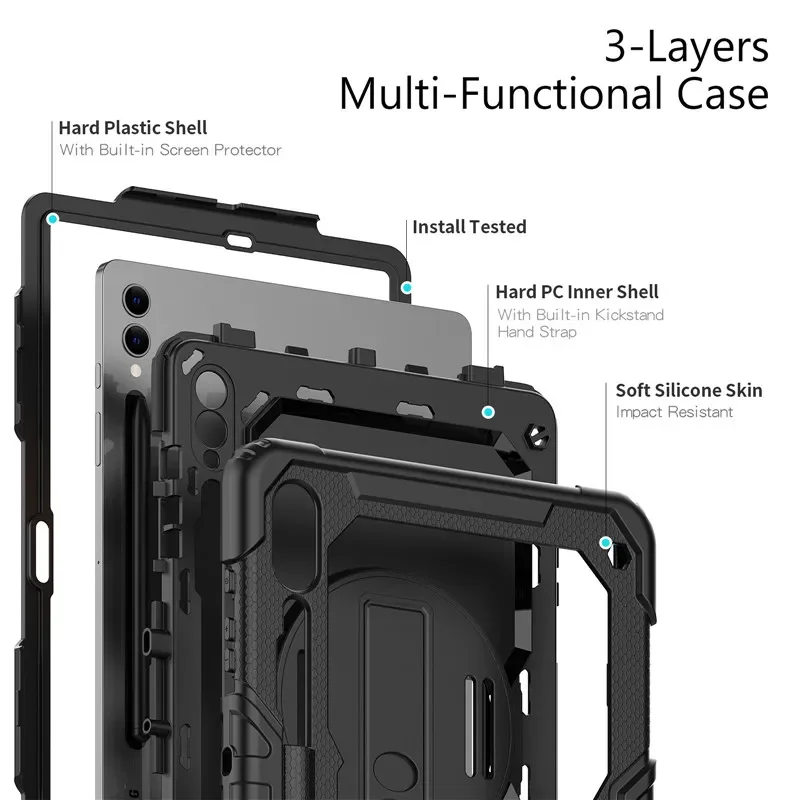 Tablet à Prova de Choque para Samsung Galaxy Tab s9 s8 Ultra 14.6 s7 Plus fe 12.4 11 Kids Stand Pet Film Alça de Ombro Case - Imagem 6