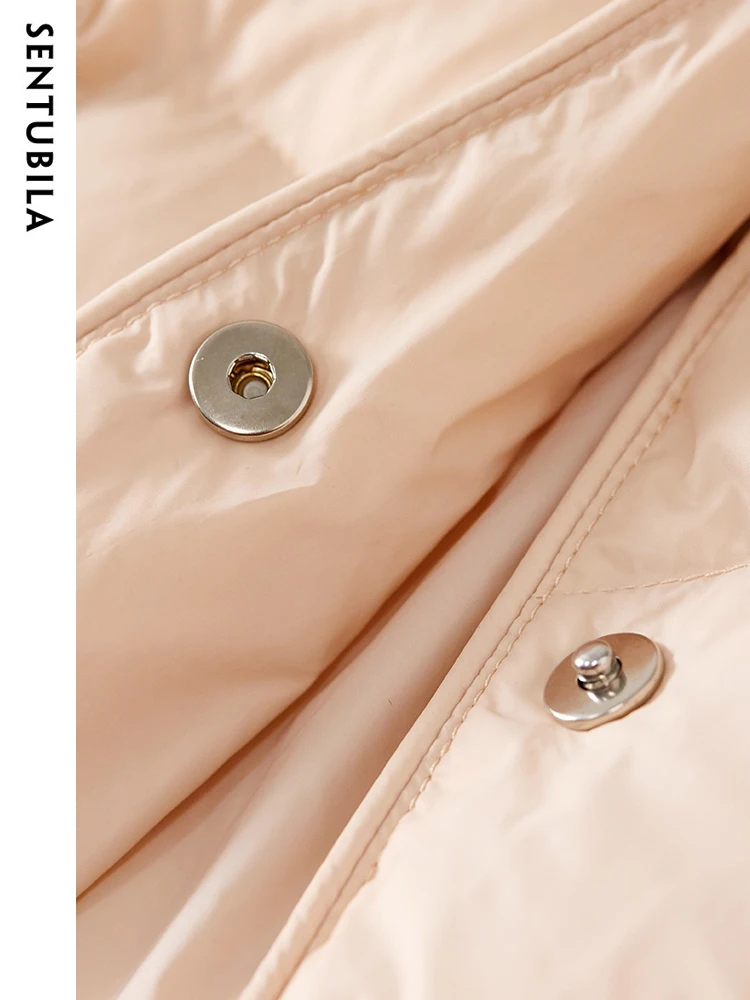 SENTUBILA Winter Gentle 90 White Duck Down Jacket for Women 2023 Autumn Warm Single Breasted Lightweight Crop Jacket W34Y50153