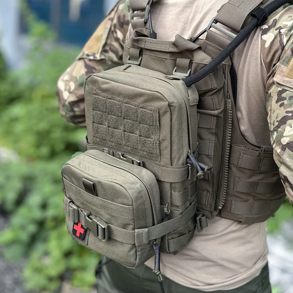 Mini Hydration Bag Tactical 2 In 1 Small MOLLE Hydration Pack Rip Away IFAK Medical Pouch Med Patch Pouch Hunting Bag 6