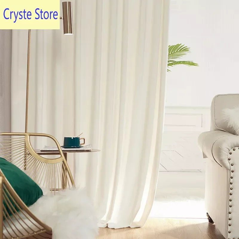 

Light Luxury Nordic Curtains for Living Dining Room Bedroom Japanese Cream Pure White Beige Velvet Window Drape Custom Size