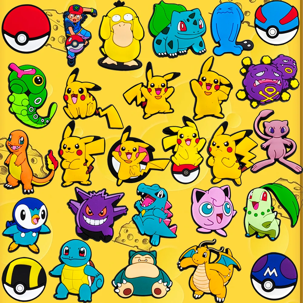 

27Pcs/Set Cartoon Pokemon Kawaii Series Croc Shoe Charms PVC Shoe Buckle Decoration Pikachu Sandals Accessories Jibz Gifts