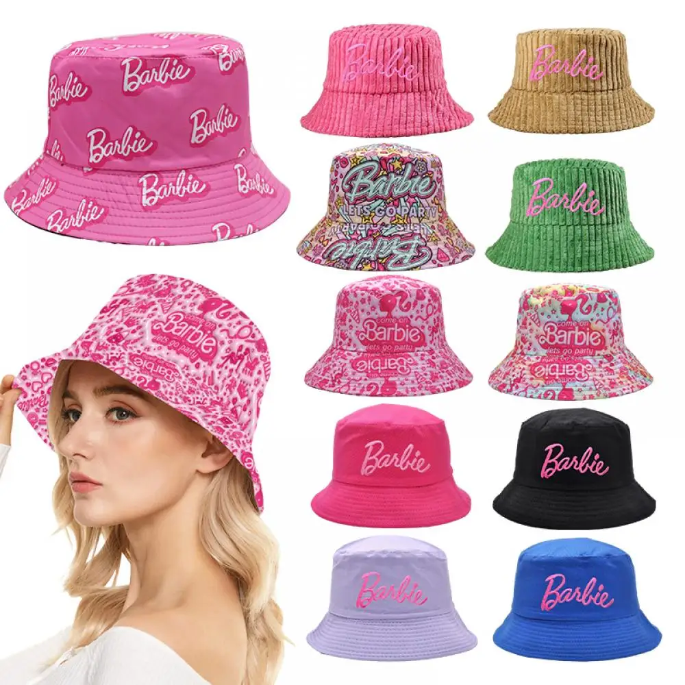 

Miniso Barbie Sun Hat Kawaii Fashion Women Bucket Hat Cute Pink Girl Casual Hats Uv Protection Ornaments Accessories Women Gift
