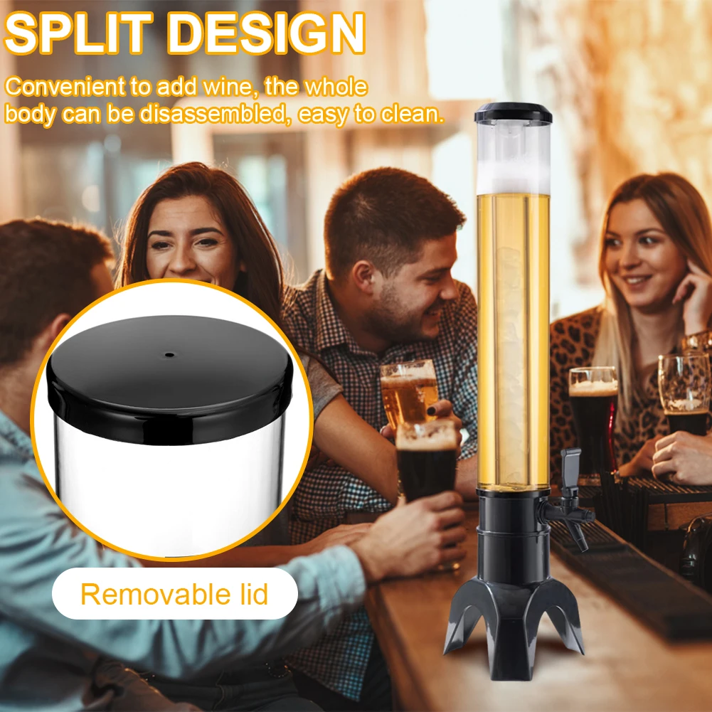 3L Beer Dispenser Beer Tower with Spigot & Ice Tube Tabletop Liquor Dispenser Transparent Drink Dispenser for Bar Party
