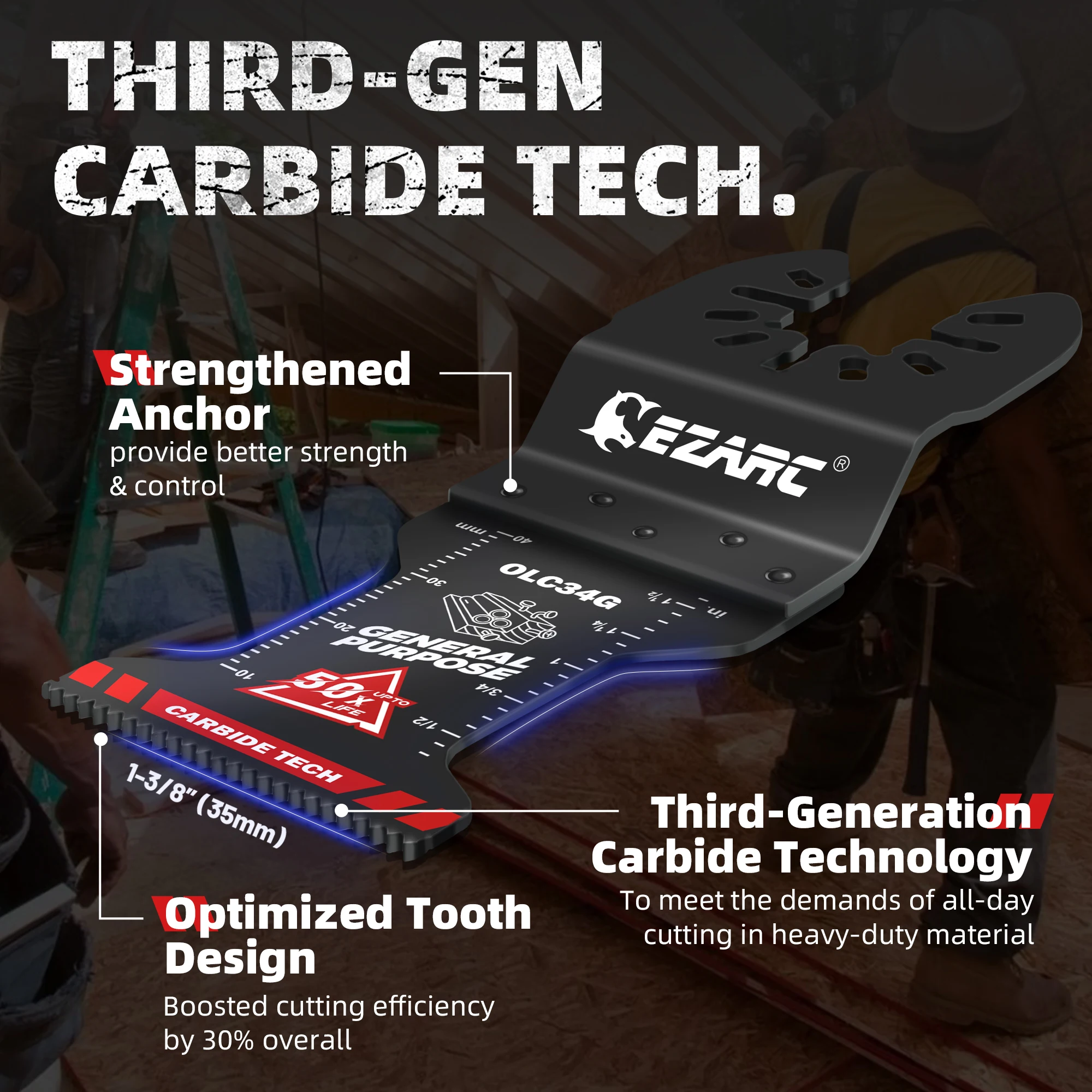 EZARC Carbide Oscillating Saw Blades, General Purpose Multitool Blades Quick Release for Metal, Nails, Wood, Plaster Drywall PVC