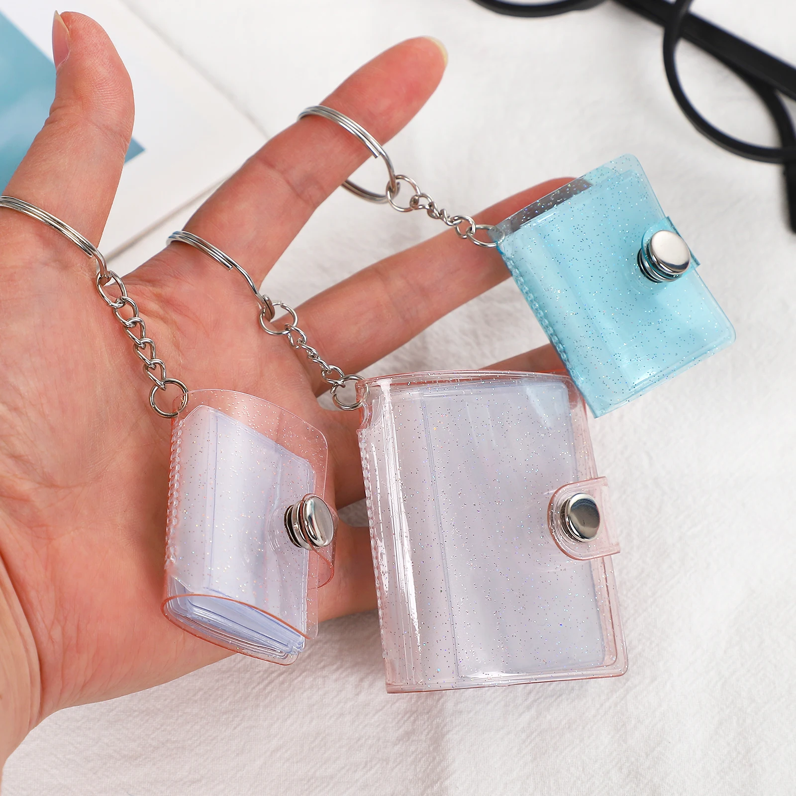 16 시트 귀여운 미니 키 체인 사진 앨범 1/2 인치 스냅 버튼 포켓 폴더 저널 노트 재료 종이 스토리지 도서 편지지