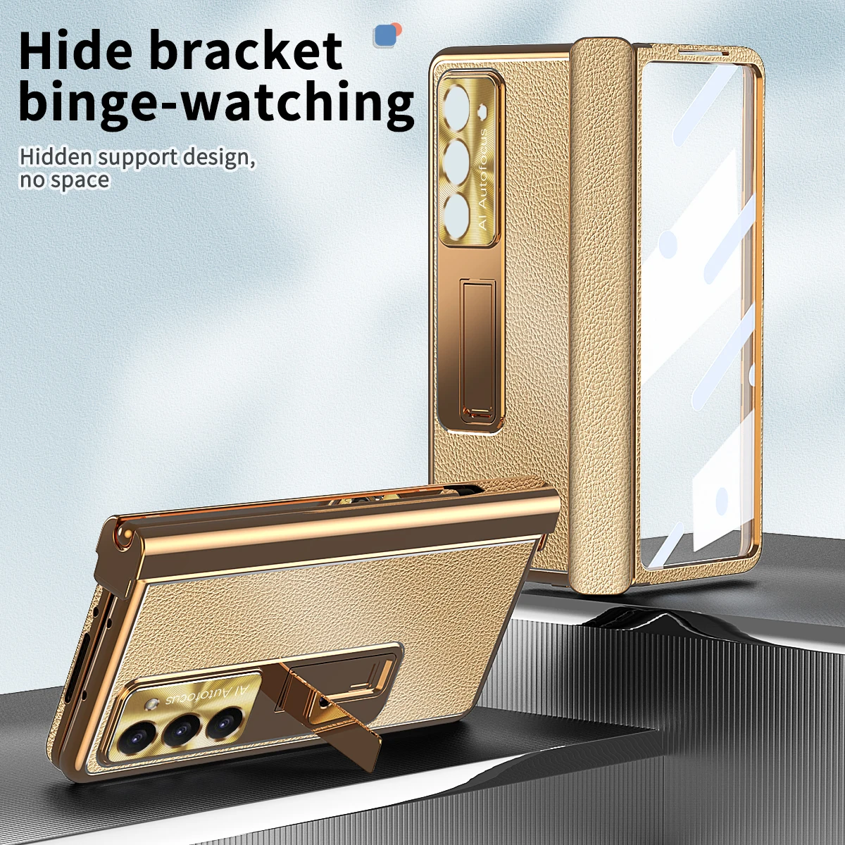 

Z Fold 5 Case 2 PCS Hinge Pen Slot Capa for Samsung Galaxy Z Fold 5 4 3 Case Aluminum Alloy Leather Front Glass Stand Cover