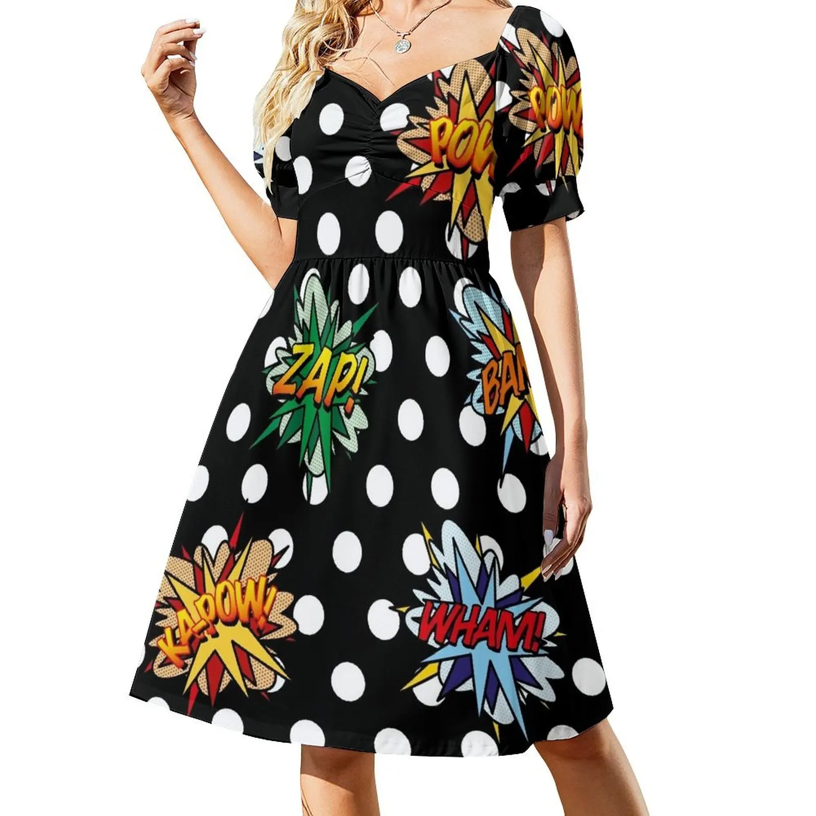Vestido de manga corta con sonido pop art de cómic, moderno y divertido, para mujer, verano