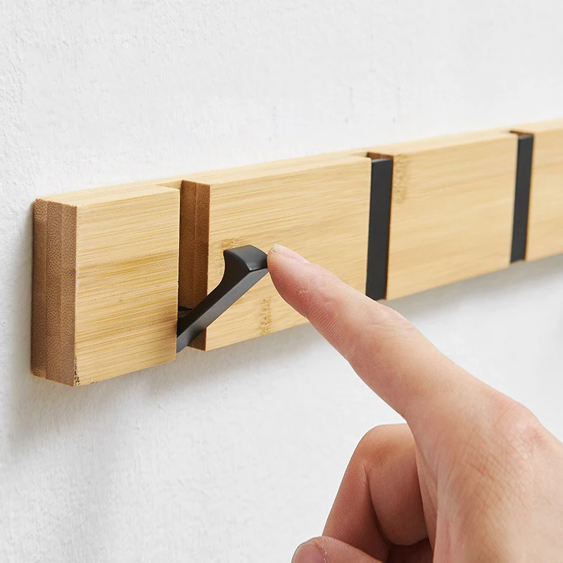Foldable Bamboo Wall-mounted Clothes Hooks, Door Hangers, Household Coat, Towel Hook Shelf, Bathroom Hanging Rack 4