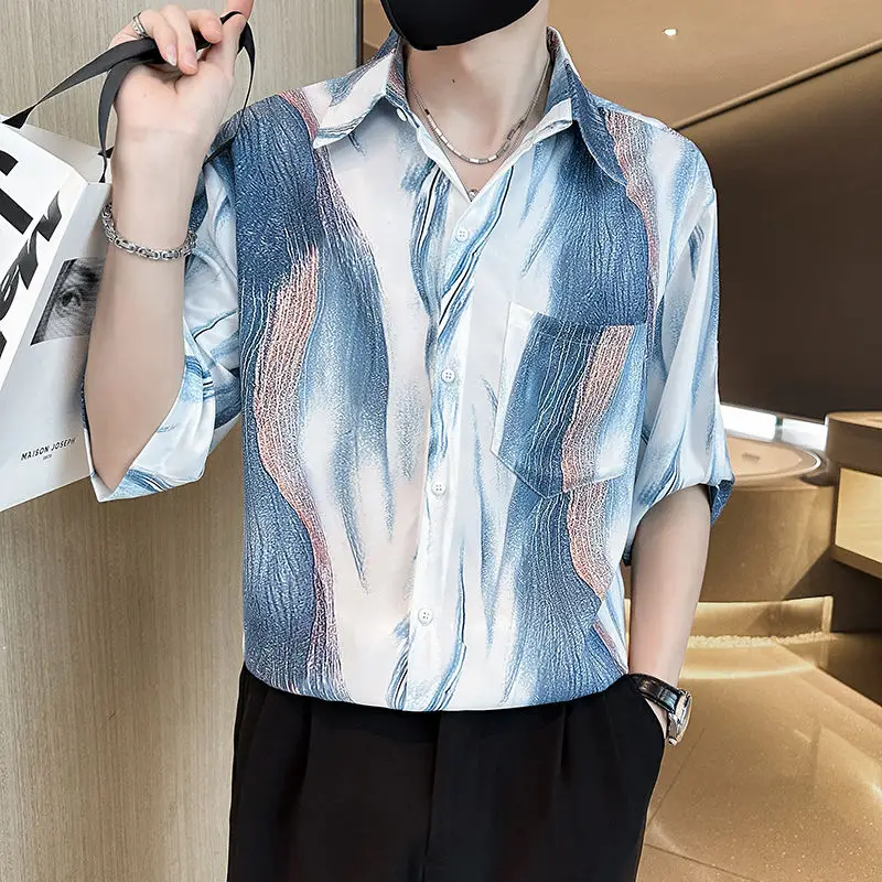2024 Elegant Fashion Harajuku Slim Fit Male Clothes Loose Casual Sport All Match Outerwear Pointed Collar Button Pockets Blusa