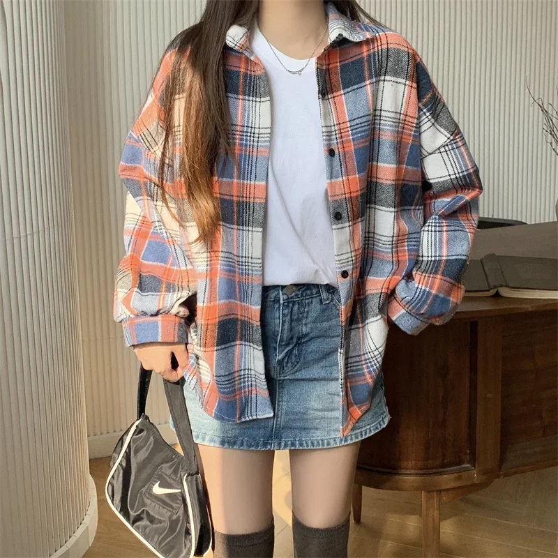 Shirt Women Plaid Flannel Shacket Slouchy Oversized Button Down