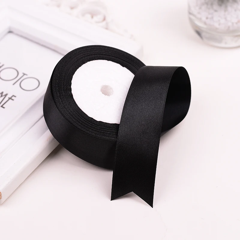 Black Single Face Satin Ribbon 6-10-12-15-20-25-40-50mm Gift Packaging Tape Christmas Halloween Birthday Party Decoration