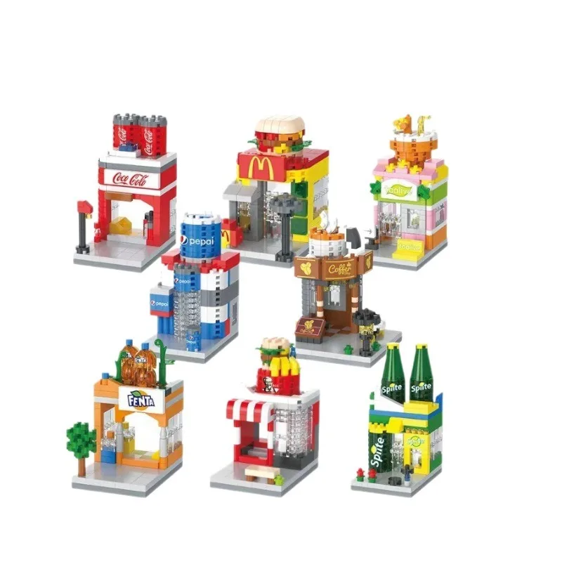 Creative street view building micro-particle building block model mini city puzzle assembling toy gift for boys and girls