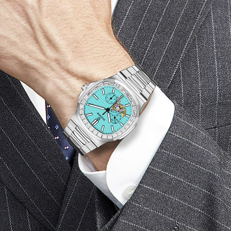 GLENAW Dual Seconds Dual Hour Hand Mechanical Watch Original Stainless Steel Authentic Watch Night Glow Waterproof Men's