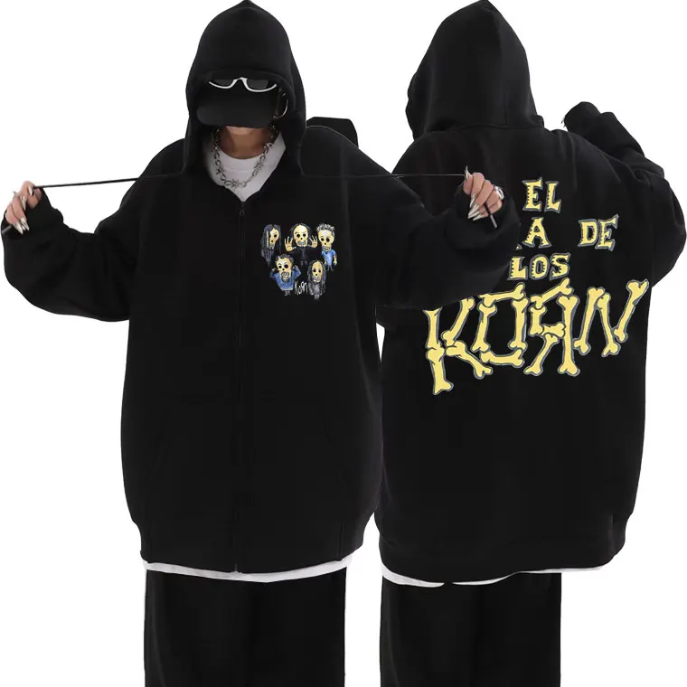 

Rock Band Korn El Dia De Los 1999 Album Zipper Hoodie Men Oversized Zip Sweatshirt Male American Rock Singer Coat Vintage Jacket