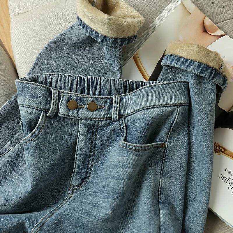 Winter Girls Jeans Women Soft High Waist Women'S Trousers Denim Loose Streetwear Woman Pants Femme Pantalon Mujer Thick Velvet