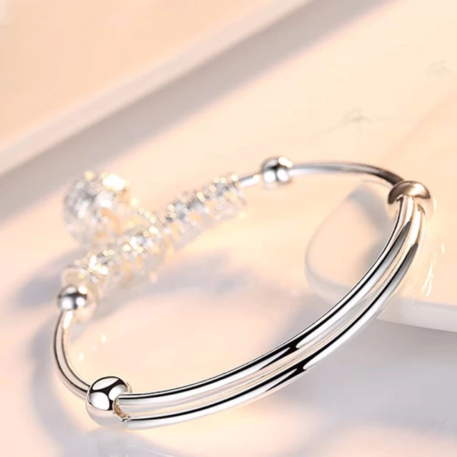 The Elegant Sterling Silver Bell Ball Adjustable Bangle Bracelet 5