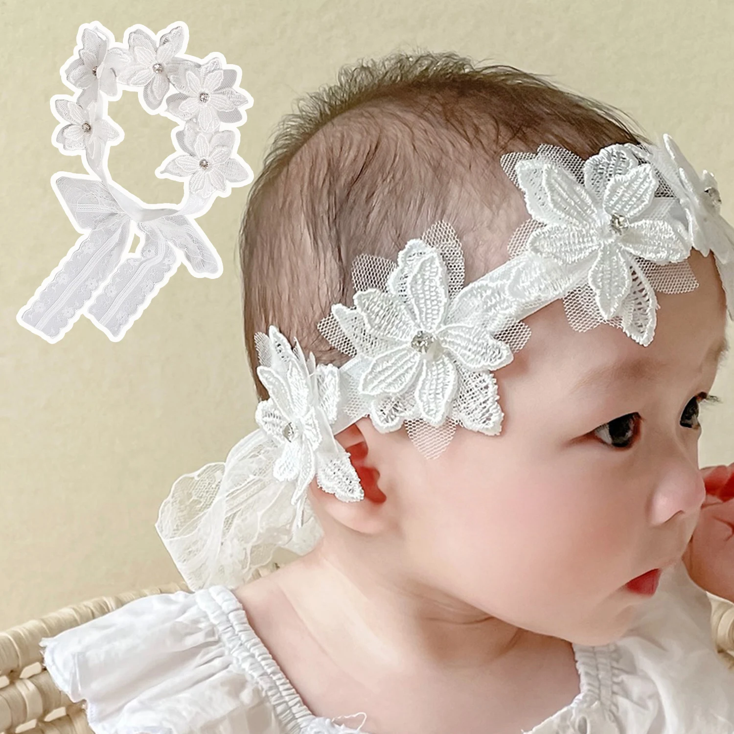 

Cute Baby Lace Hairband Baby Flower Hundred Day Photography Headband Children's Hair Accessories Adjustable Princess Headwear